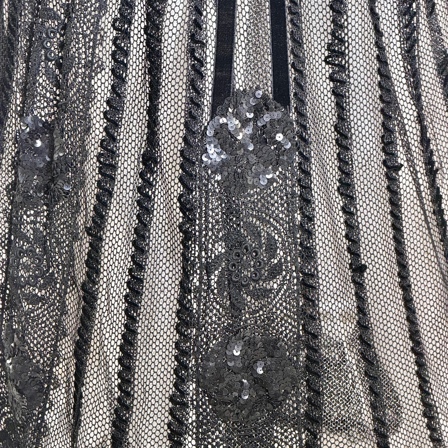 1800s Vintage Victorian mesh over skirt, Antique ornate sequin sheer maxi skirt