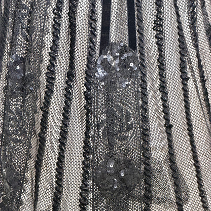 1800s Vintage Victorian mesh over skirt, Antique ornate sequin sheer maxi skirt