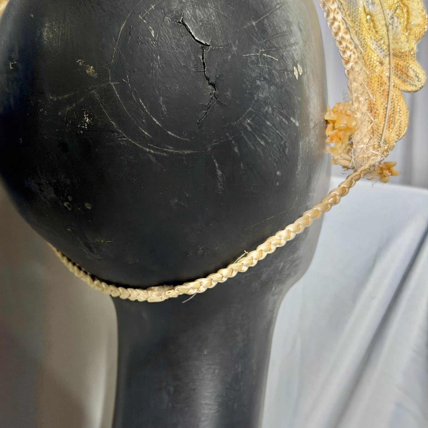 1920s vintage bridal crown tiara, white seed pearl and lace antique wedding head piece, wax flowers