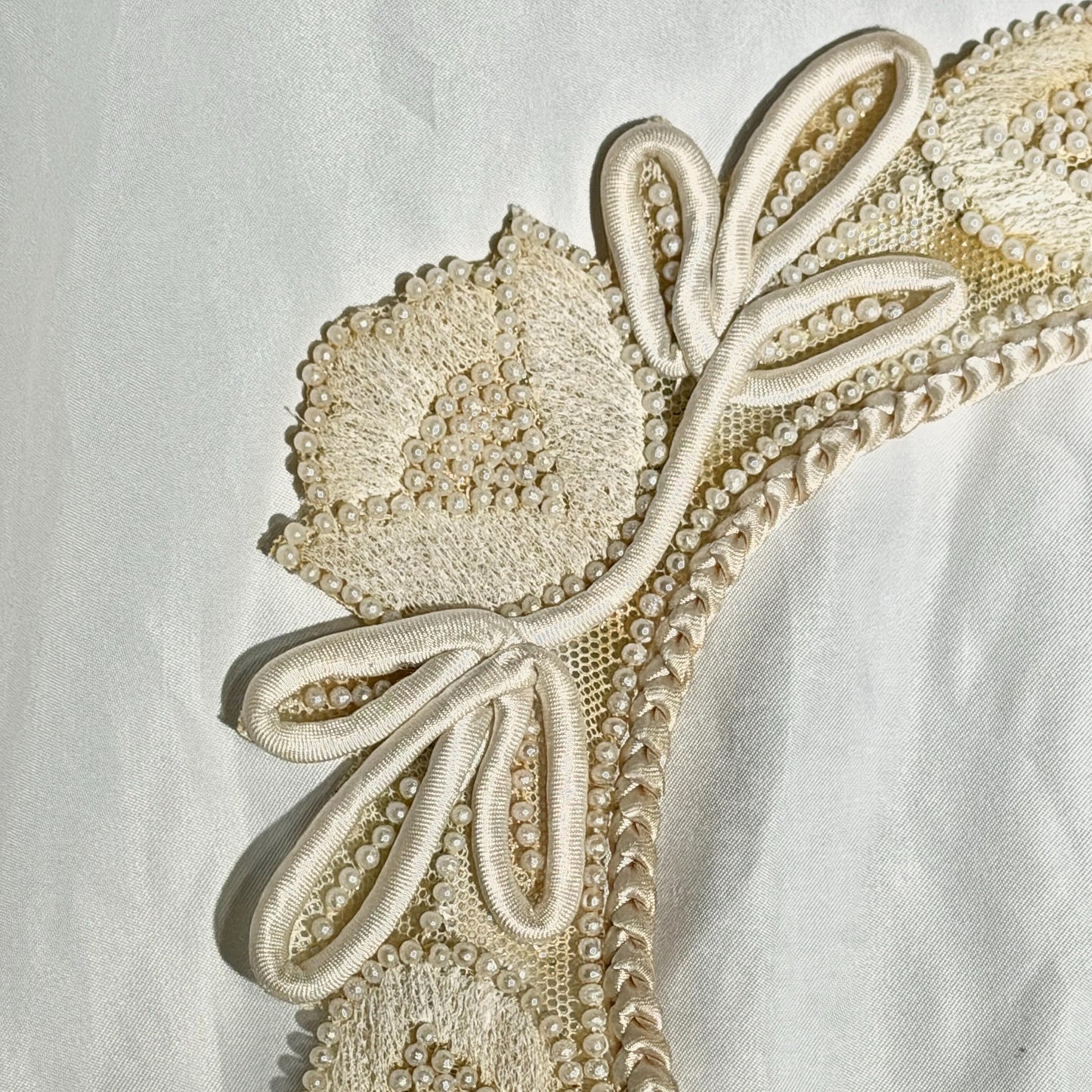 1920s vintage bridal crown tiara, white seed pearl and lace antique wedding head piece, wax flowers