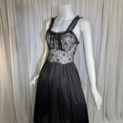 YOLANDE Vintage Nightgown Slip dress, 1950s Black Nylon short lingerie dress