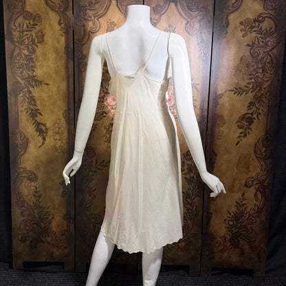 PEONY vintage 1950s Silk Slip Dress, SHANGHAI Embroidered Off White Ecru Lingerie dress
