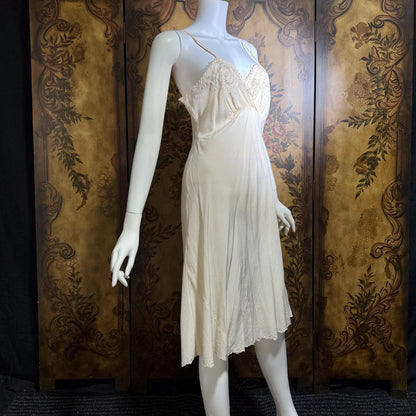 PEONY vintage 1950s Silk Slip Dress, SHANGHAI Embroidered Off White Ecru Lingerie dress