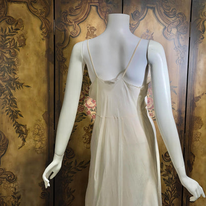 PEONY vintage 1950s Silk Slip Dress, SHANGHAI Embroidered Off White Ecru Lingerie dress