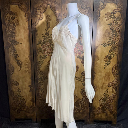 PEONY vintage 1950s Silk Slip Dress, SHANGHAI Embroidered Off White Ecru Lingerie dress