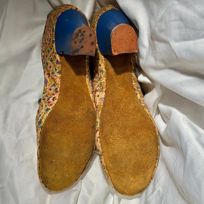 1900s Victorian Evening Slippers Shoes, Cotton floral bedroom slippers