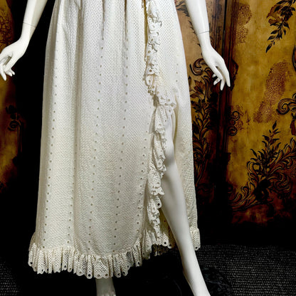 VICTOR COSTA Vintage 1970s dress, White Cotton Eyelet Ruffle Maxi Boho Wedding