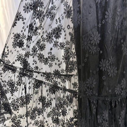 1970s Vintage Black Lace Maxi dress, High neck ruffle evening gown