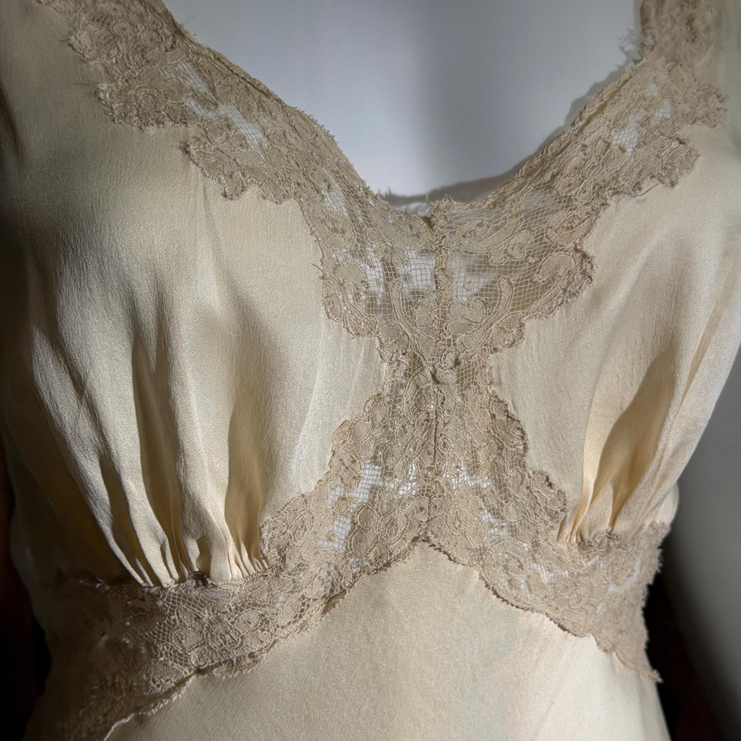 FISCHER vintage nightgown, PURE SILK 1930s Champagne bias cut lingerie slip dress