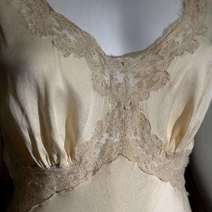 FISCHER vintage nightgown, PURE SILK 1930s Champagne bias cut lingerie slip dress