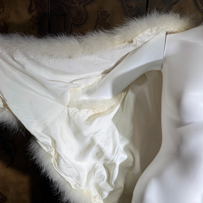 1970s Vintage Marabou feather cape jacket, Snowy white disco bridal capelet evening stole