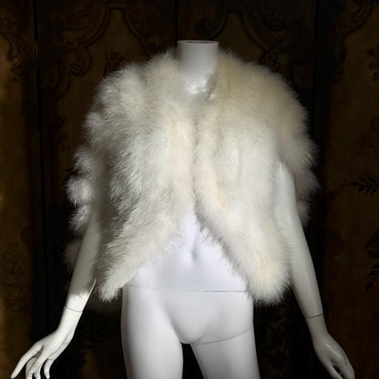 1970s Vintage Marabou feather cape jacket, Snowy white disco bridal capelet evening stole
