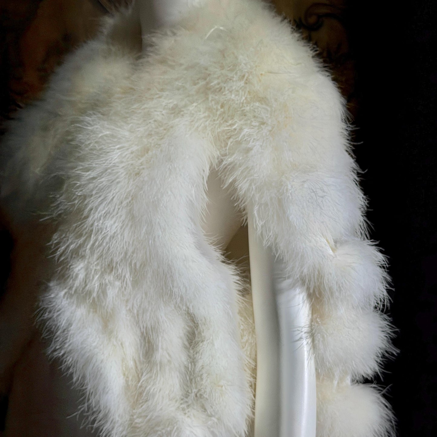 1970s Vintage Marabou feather cape jacket, Snowy white disco bridal capelet evening stole