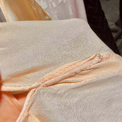 vintage 1930s Peach silk dress, Alencon Lace bias cut lingerie dress, medium