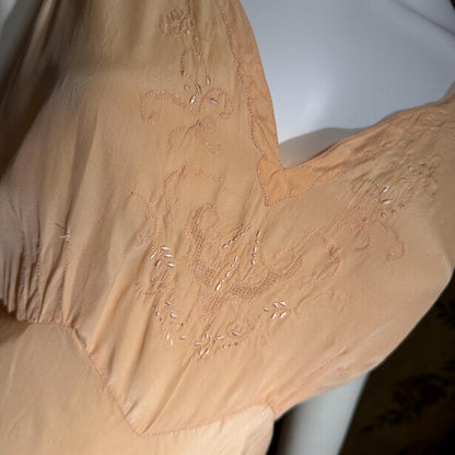 vintage 1930s Peach silk dress, MARSHALL FIELD & CO bias cut lingerie dress, Large