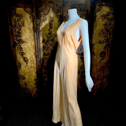 vintage 1930s Peach silk dress, MARSHALL FIELD & CO bias cut lingerie dress, Large