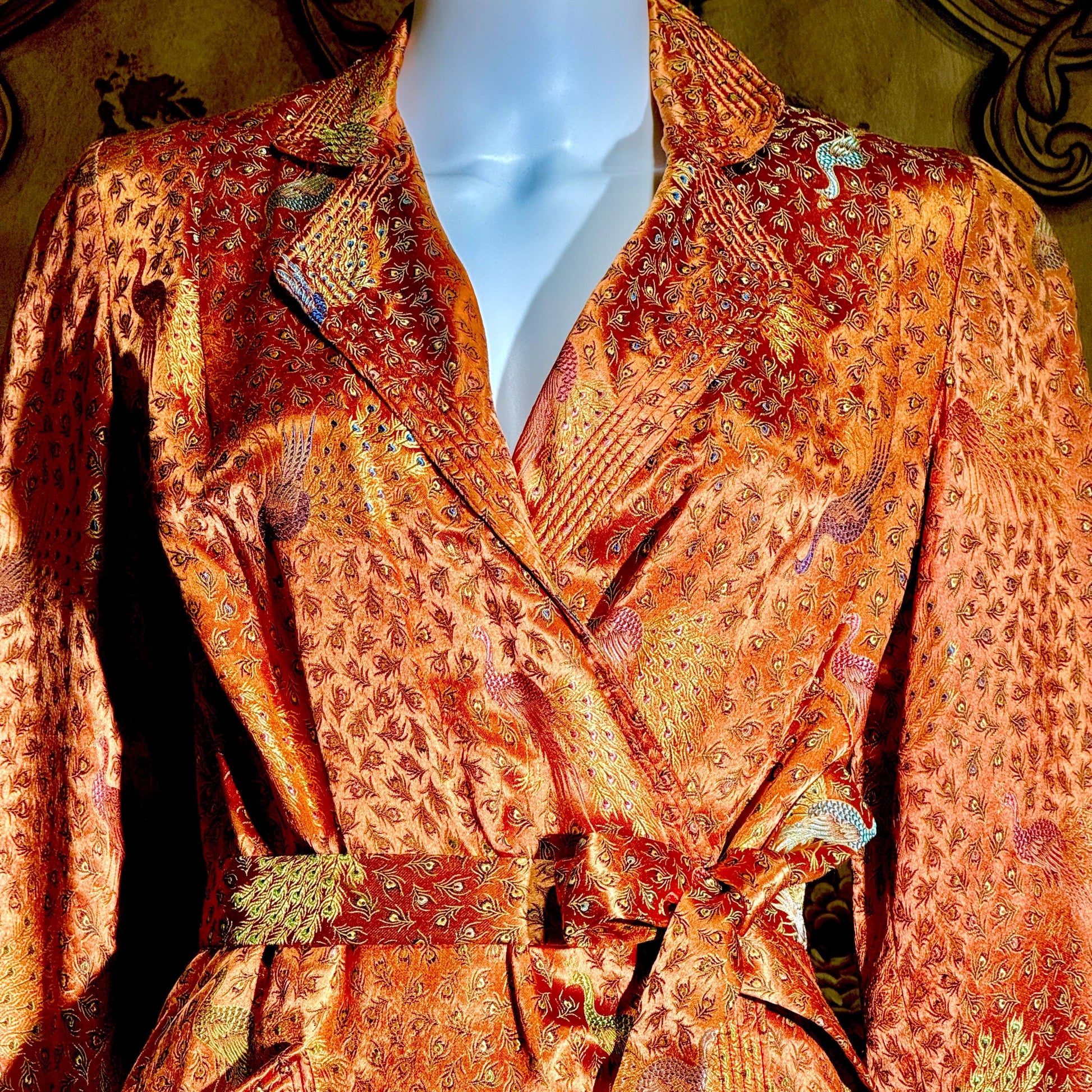 Vintage 1940s Chinoiserie Silk Dressing Gown Robe, EILEEN KERSHAW Hong Kong Satin Housecoat