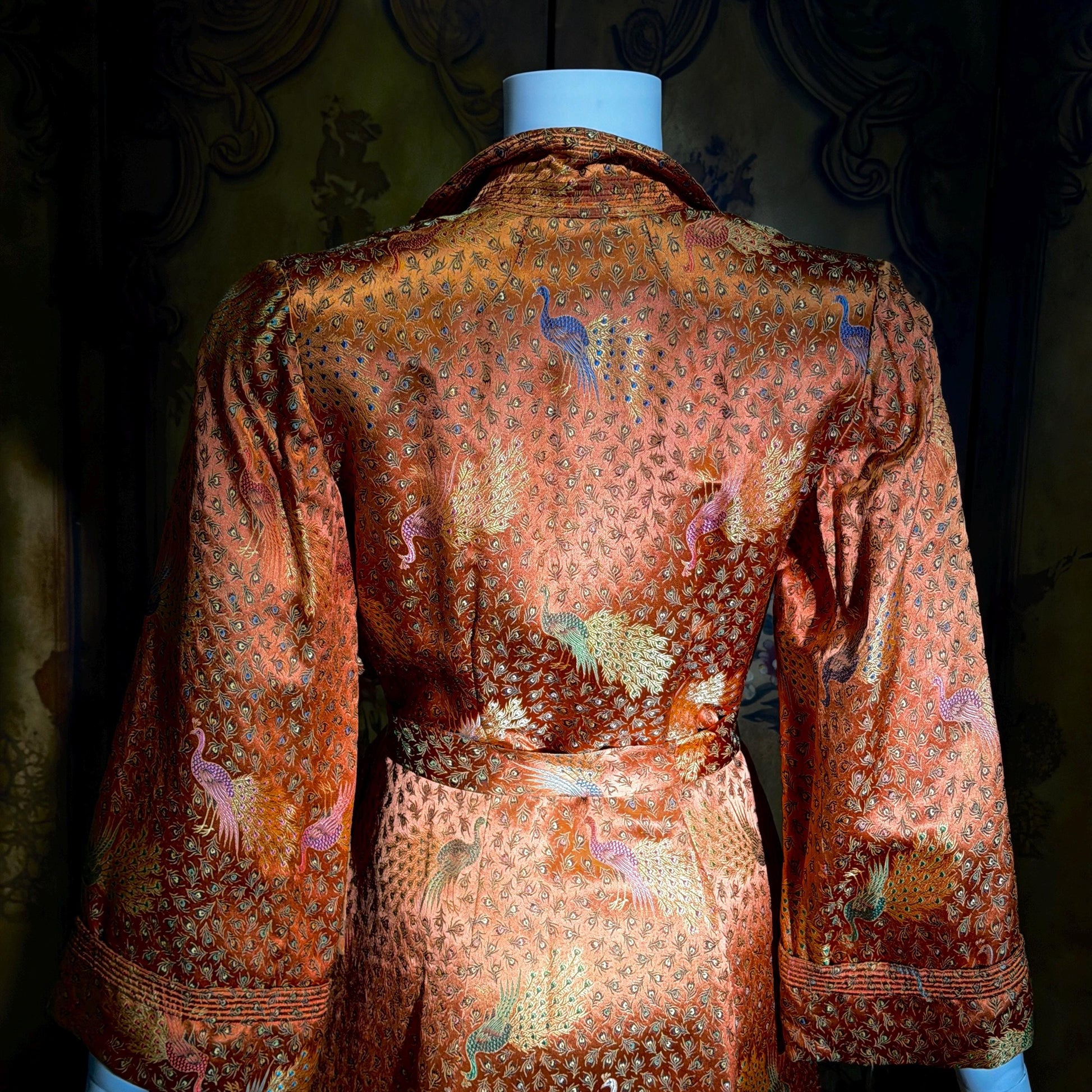 Vintage 1940s Chinoiserie Silk Dressing Gown Robe, EILEEN KERSHAW Hong Kong Satin Housecoat
