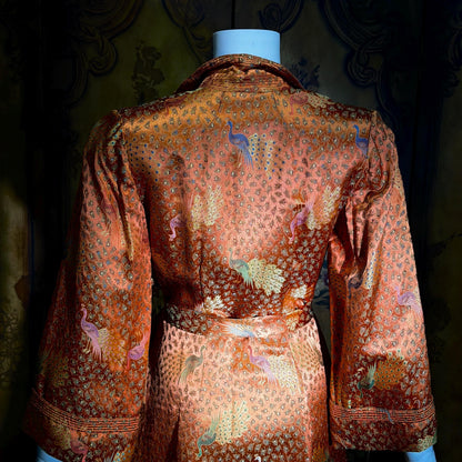 Vintage 1940s Chinoiserie Silk Dressing Gown Robe, EILEEN KERSHAW Hong Kong Satin Housecoat