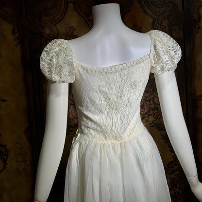 1940s Vintage White Dress, Sheer white lace and chiffon Nylon lingerie dress