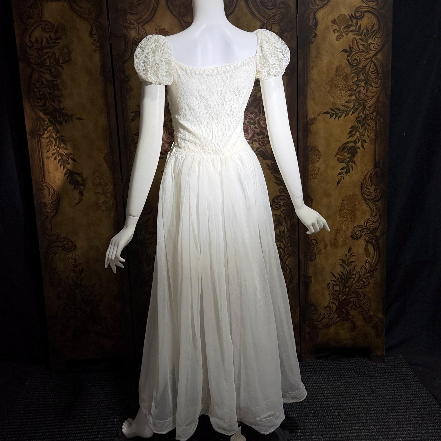 1940s Vintage White Dress, Sheer white lace and chiffon Nylon lingerie dress