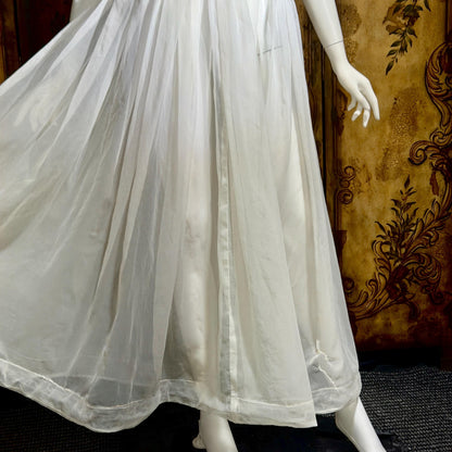 1940s Vintage White Dress, Sheer white lace and chiffon Nylon lingerie dress