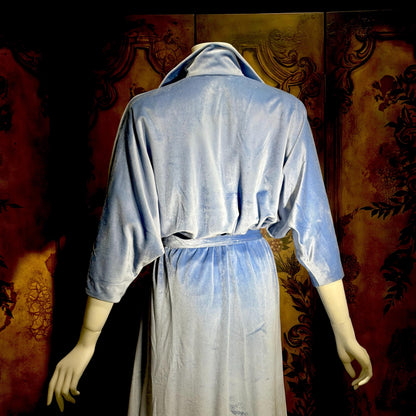 Vintage LUCIE ANN BEVERLY Hills Hostess dress, 1970s Blue velour lounge dressing gown