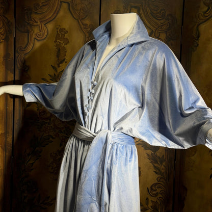 Vintage LUCIE ANN BEVERLY Hills Hostess dress, 1970s Blue velour lounge dressing gown