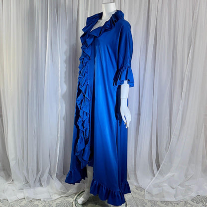 Vintage LUCIE ANN BEVERLY Hills Dressing gown robe, 1960s Blue ruffle lounging gown