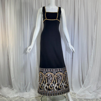 vintage 1960s MONA CRAWFORD maxi dress, Mod acrylic metallic evening jumper