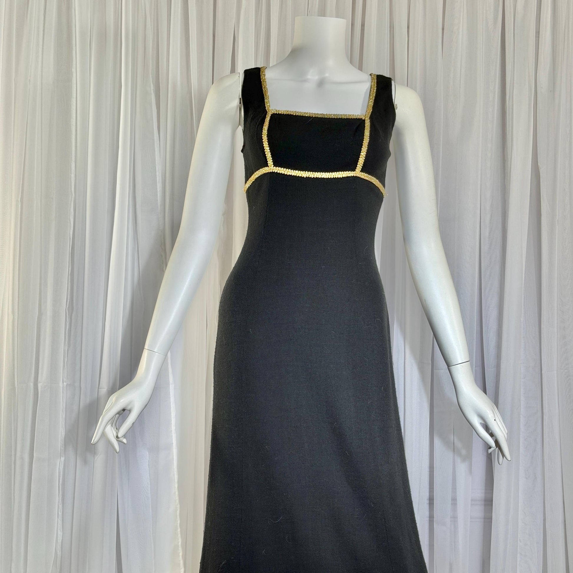 vintage 1960s MONA CRAWFORD maxi dress, Mod acrylic metallic evening jumper