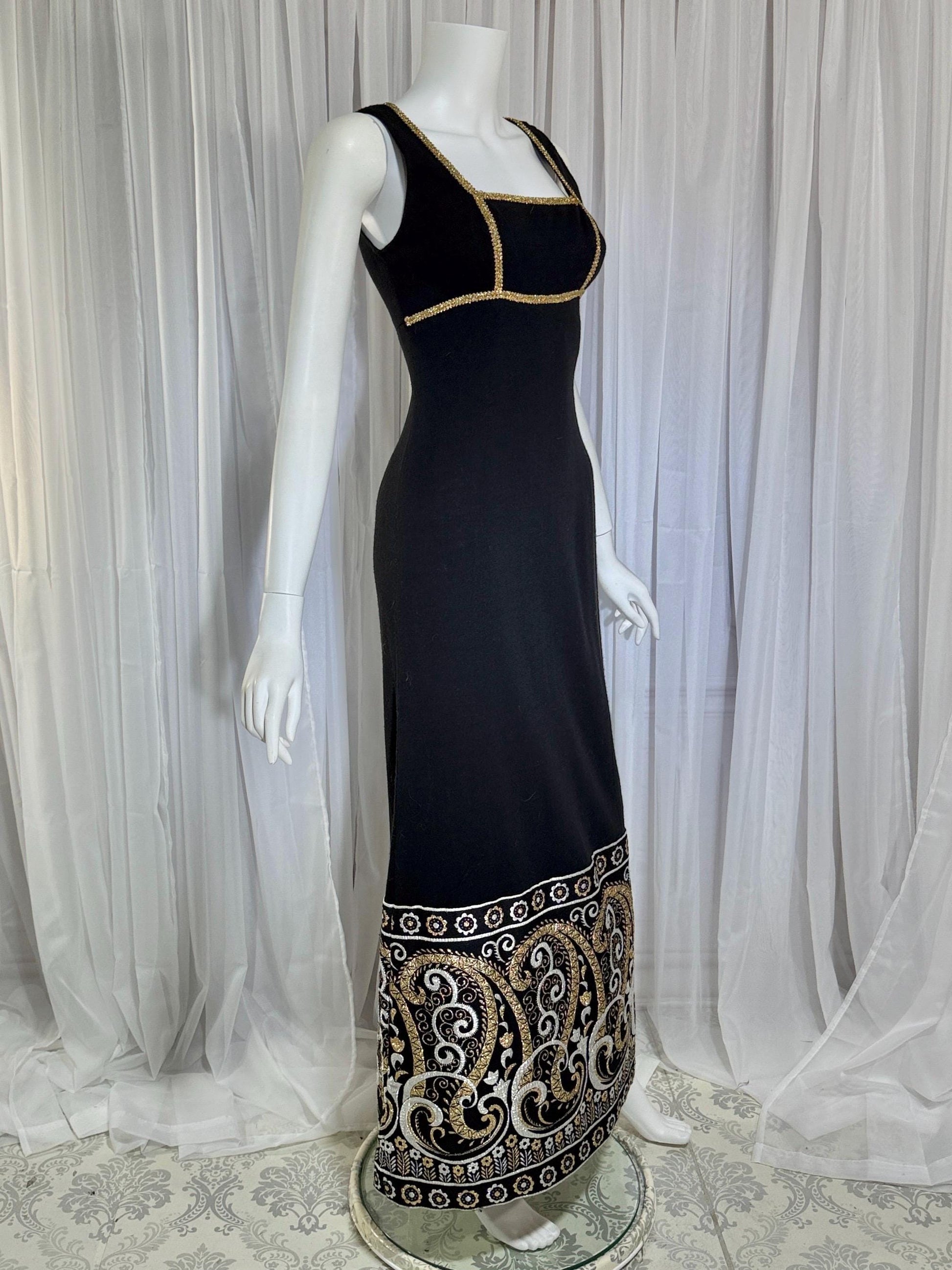 vintage 1960s MONA CRAWFORD maxi dress, Mod acrylic metallic evening jumper