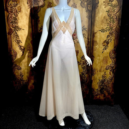 SAKS FIFTH AVENUE Vintage 1950s peignoir set, Dusty Pink chiffon bridal nightgown lingerie slip dress and robe
