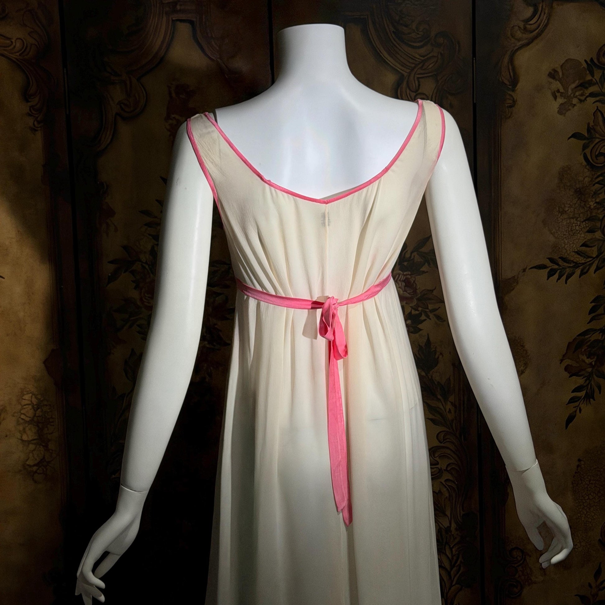 vintage 1960s NEIMAN MARCUS Nightgown slip dress, Made in Italy off white pink Lingerie dress