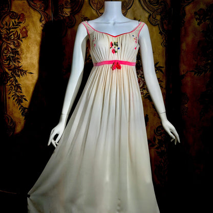 vintage 1960s NEIMAN MARCUS Nightgown slip dress, Made in Italy off white pink Lingerie dress