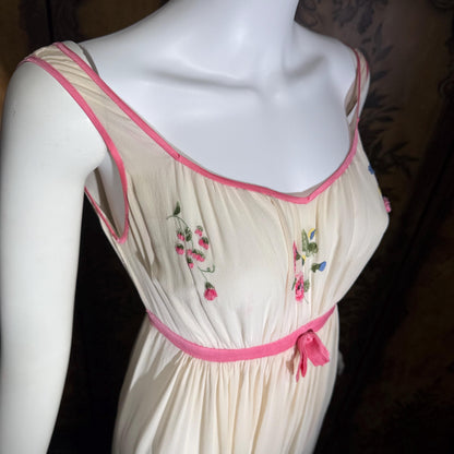 vintage 1960s NEIMAN MARCUS Nightgown slip dress, Made in Italy off white pink Lingerie dress