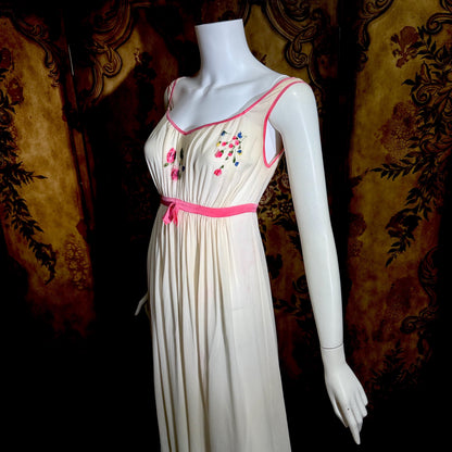 vintage 1960s NEIMAN MARCUS Nightgown slip dress, Made in Italy off white pink Lingerie dress