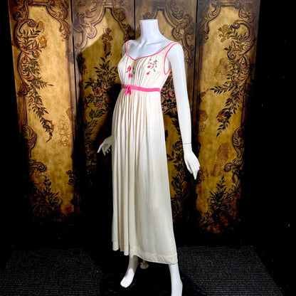vintage 1960s NEIMAN MARCUS Nightgown slip dress, Made in Italy off white pink Lingerie dress