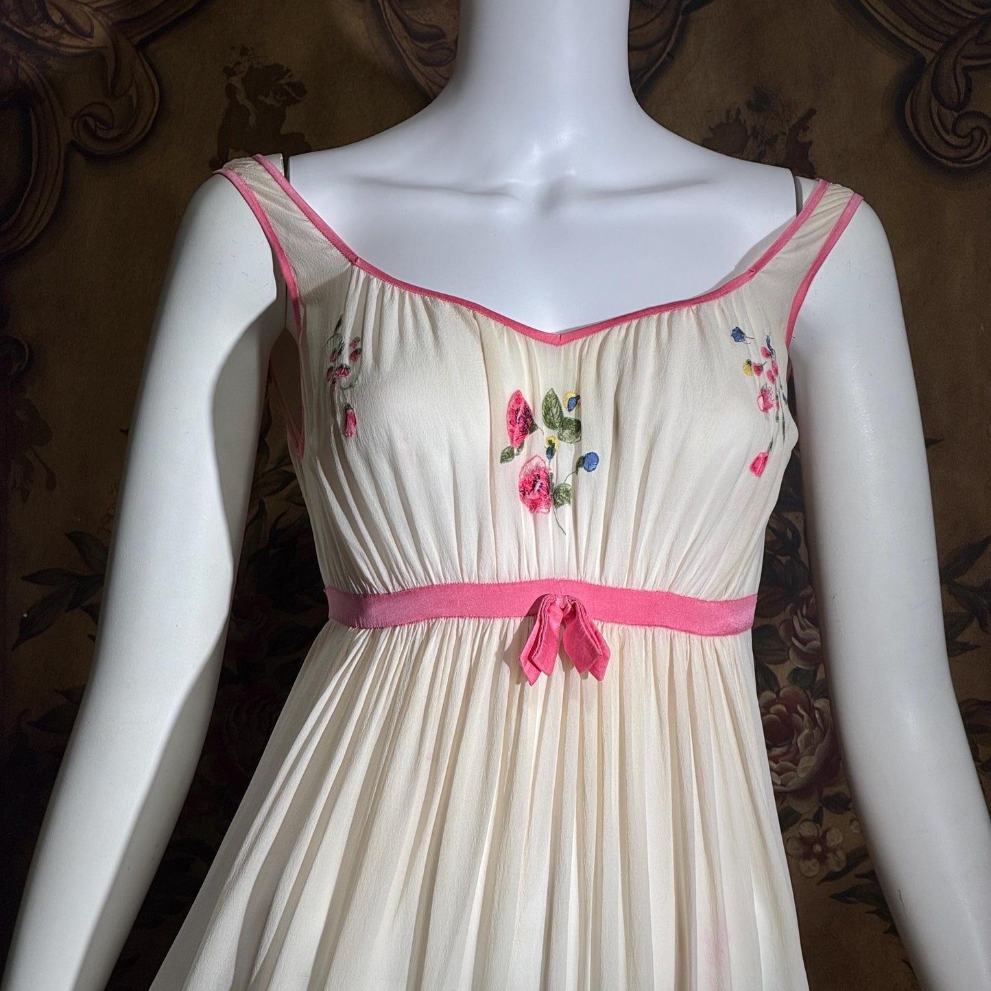 vintage 1960s NEIMAN MARCUS Nightgown slip dress, Made in Italy off white pink Lingerie dress