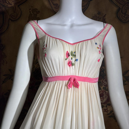 vintage 1960s NEIMAN MARCUS Nightgown slip dress, Made in Italy off white pink Lingerie dress