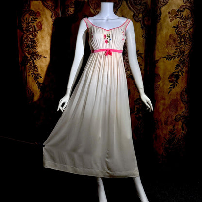 vintage 1960s NEIMAN MARCUS Nightgown slip dress, Made in Italy off white pink Lingerie dress