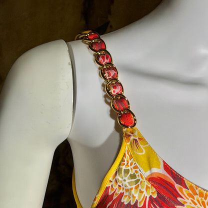 D&G Vintage Y2K Cami Top, DOLCE & GABBANA Yellow Floral Jersey Knit Tank Top Chain Straps