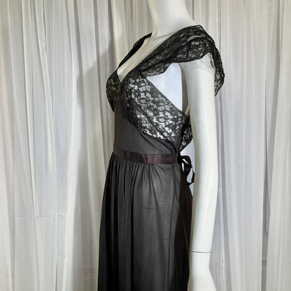 1940s vintage nightgown slip dress, AMERICAN MAID sheer black long lingerie dress, medium