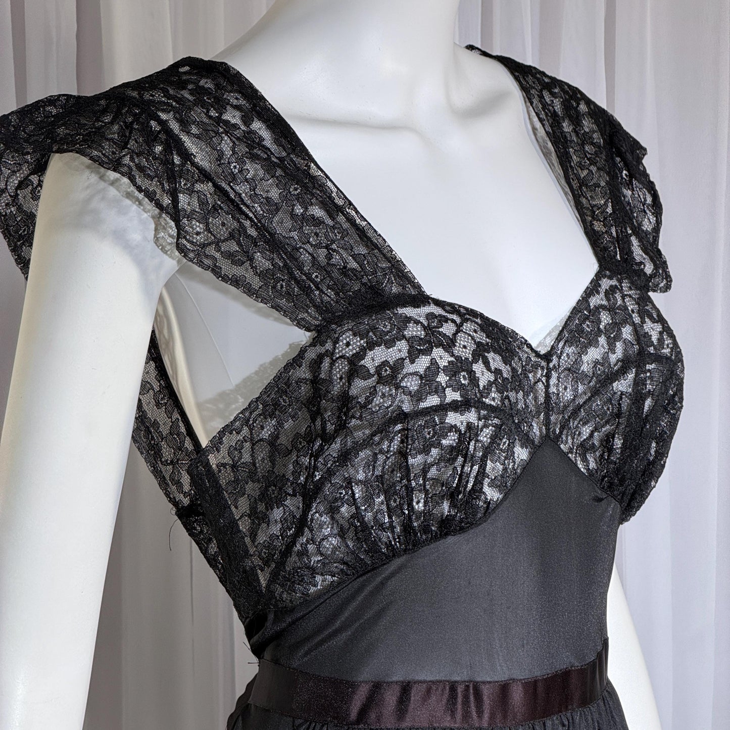 1940s vintage nightgown slip dress, AMERICAN MAID sheer black long lingerie dress, medium