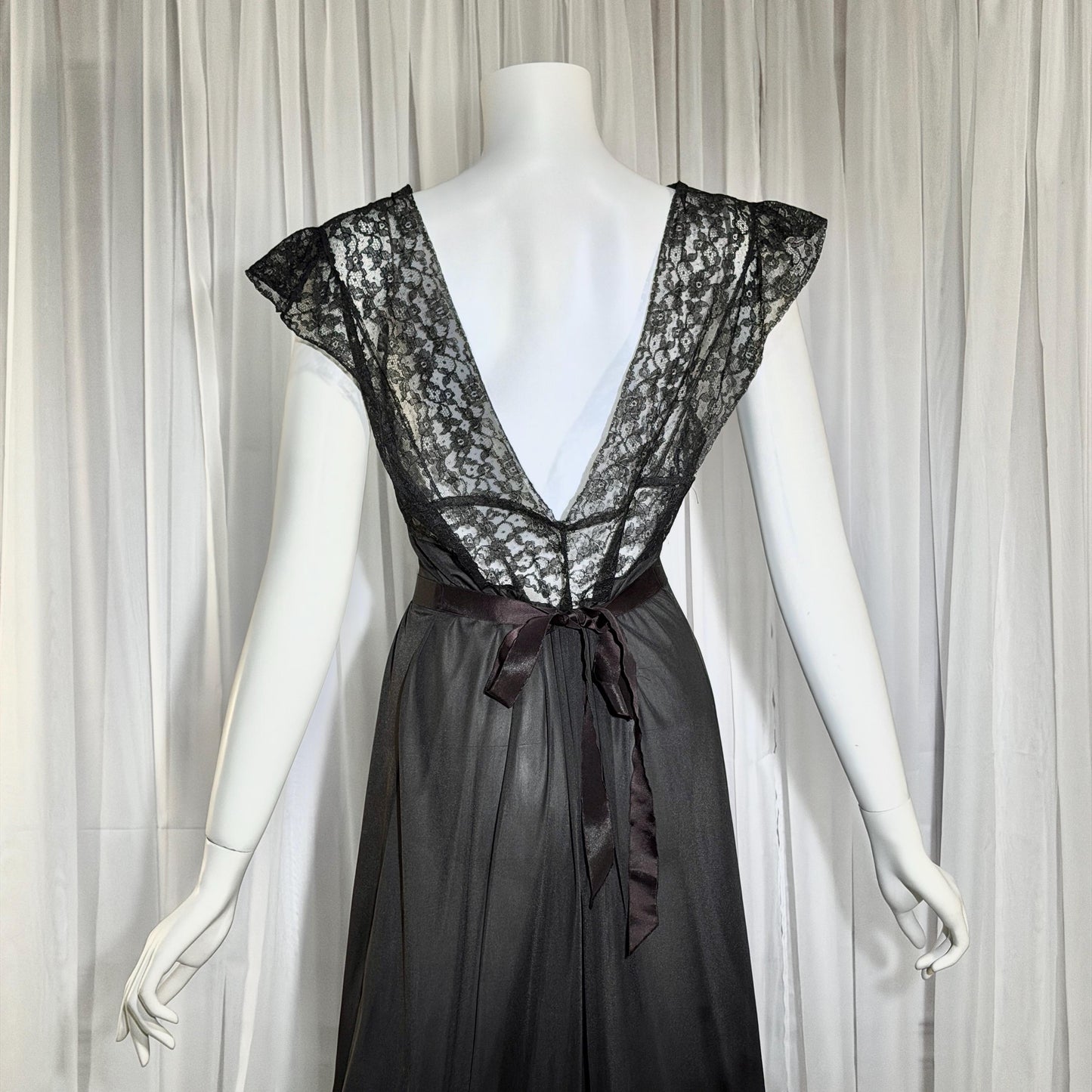1940s vintage nightgown slip dress, AMERICAN MAID sheer black long lingerie dress, medium