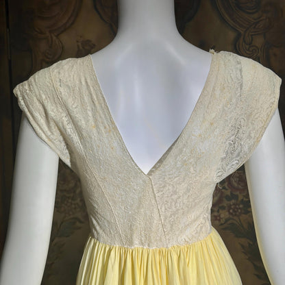 1940s Vintage Nightgown Slip dress, White Yellow Rayon lingerie dress
