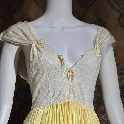 1940s Vintage Nightgown Slip dress, White Yellow Rayon lingerie dress