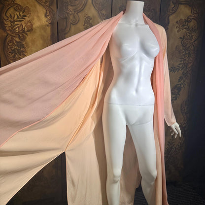 FERNANDO SANCHEZ Vintage dressing gown robe, Peach Pink Silk wrap house coat, Large