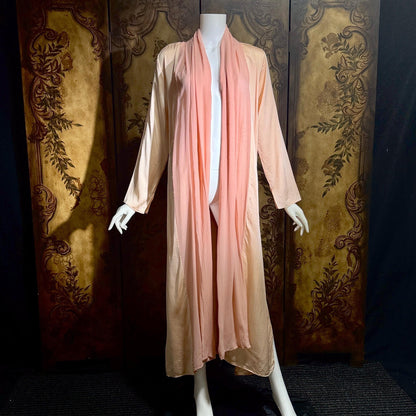 FERNANDO SANCHEZ Vintage dressing gown robe, Peach Pink Silk wrap house coat, Large