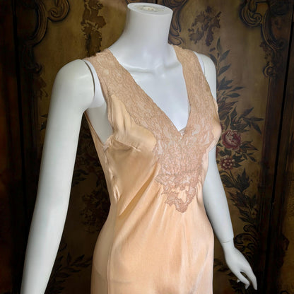 vintage 1930s Peach silk dress, CHAS A STEVENS Chicago bias cut lingerie dress, small
